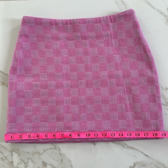 ICONE par Simons Pink checkered damier organic cotton mini skirt Size Medium M - Picture 7 of 8